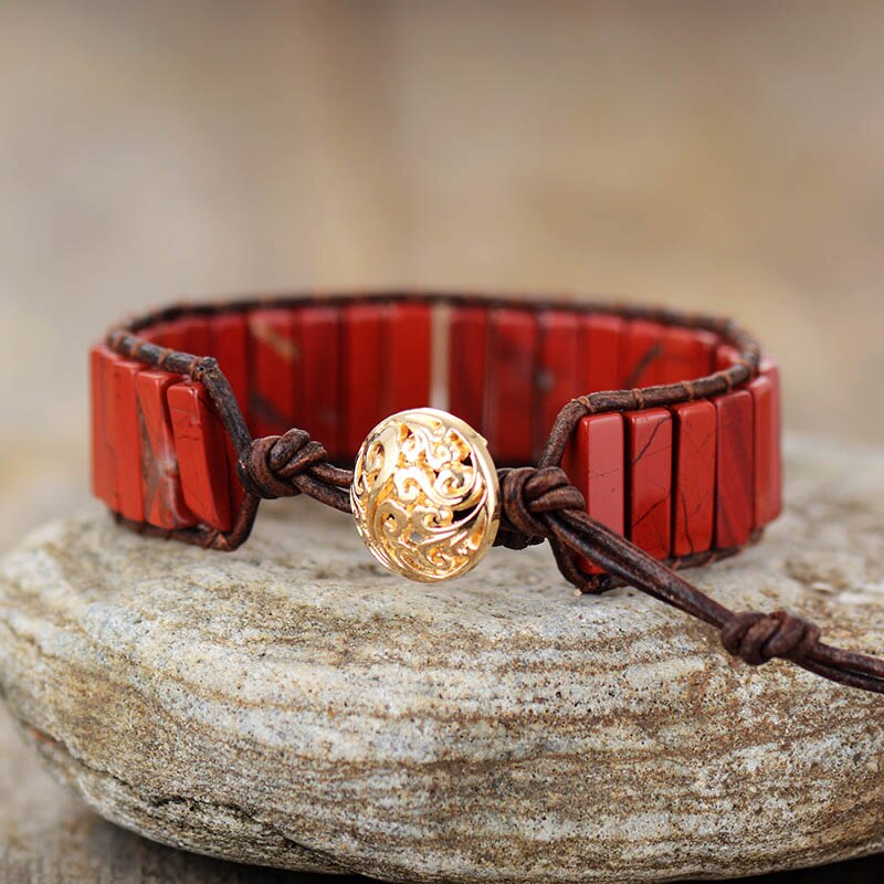 Bracelet Bohémien en Jaspe rouge "Force & Spiritualité"