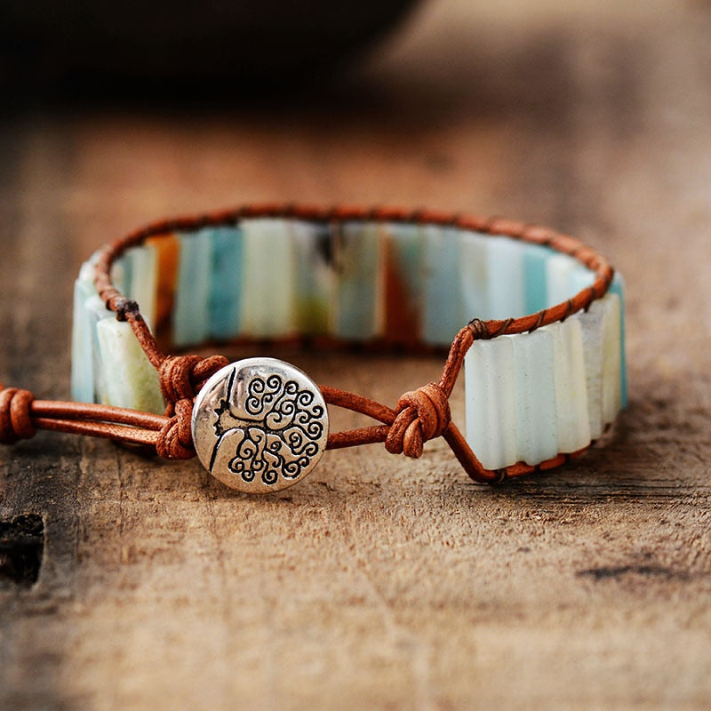 Bracelet Bohémien en Amazonite "Paix & Courage"