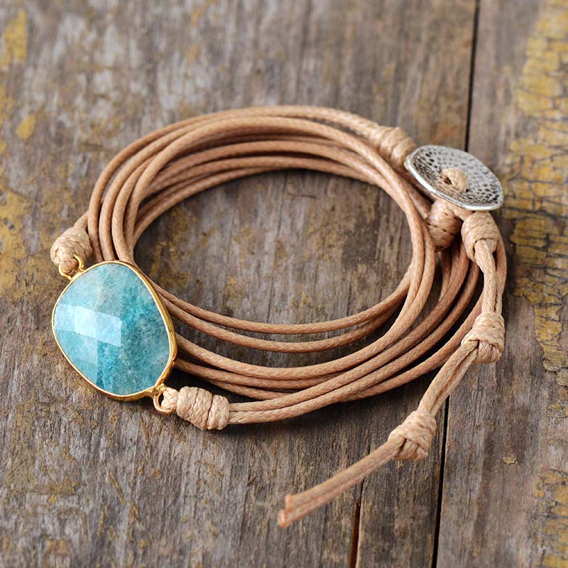 Bracelet Bohémien en Amazonite "Paix & Courage" - Cabochon