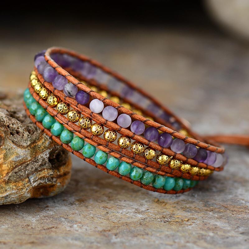 Bracelet Bohémien Tibétain en Améthyste "Force & Sagesse"