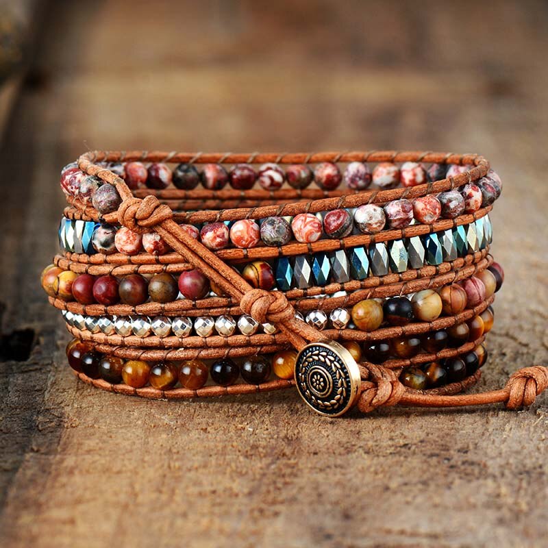 Bracelet Bohémien en Oeil de tigre "Courage & Audace" - Cabochon