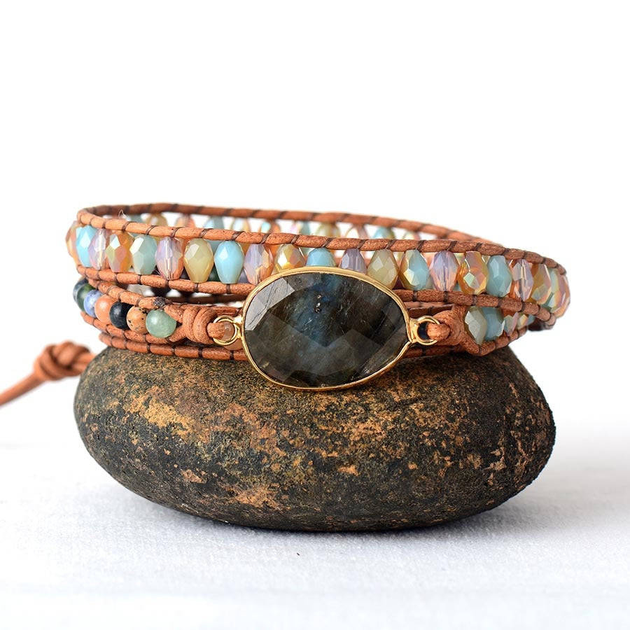 Bracelet Bohémien en Labradorite "Protection & Développement" - Cabochon