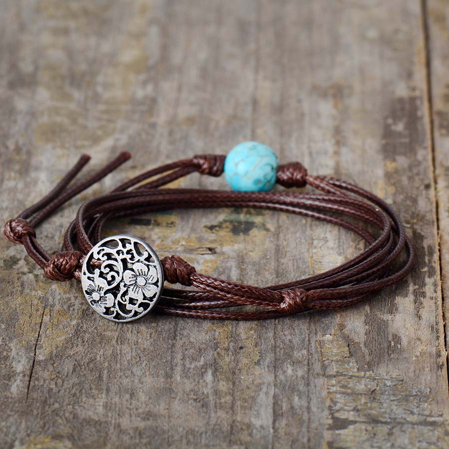 Bracelet Bohémien en Turquoise bleue "Sérénité & Bien être"