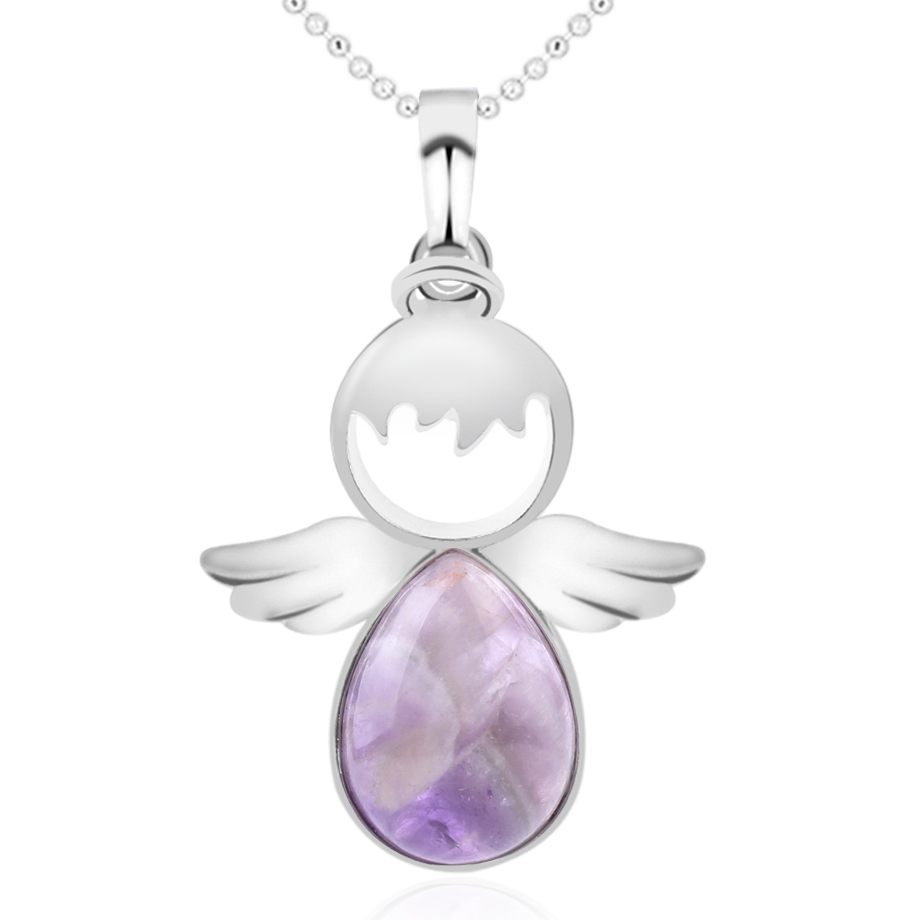 Chaîne et son Pendentif en Améthyste "Force & Sagesse" - Ange