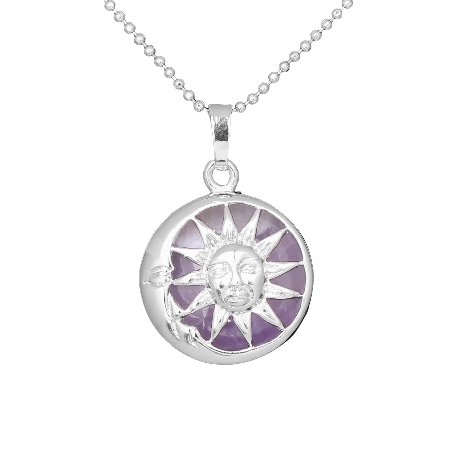 Chaîne et son Pendentif Guérison en Améthyste "Force & Sagesse" - Soleil & Lune