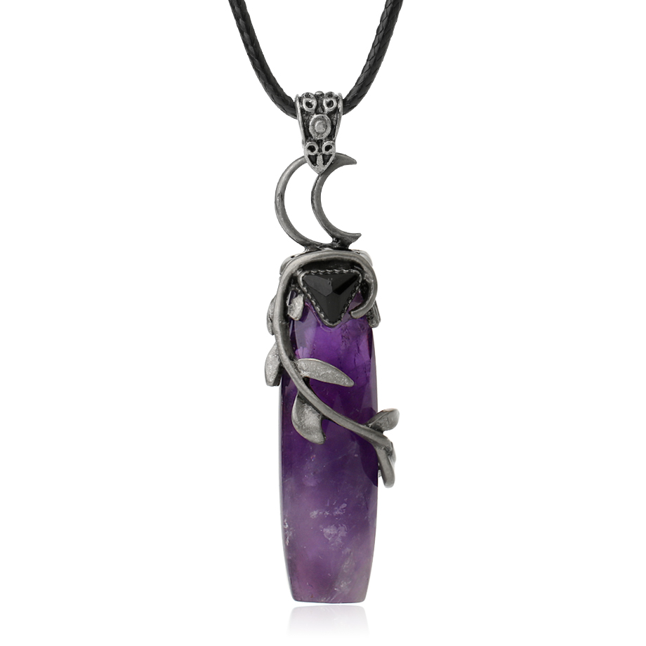 Cordon et son Pendentif en Améthyste "Force & Sagesse" - Lune