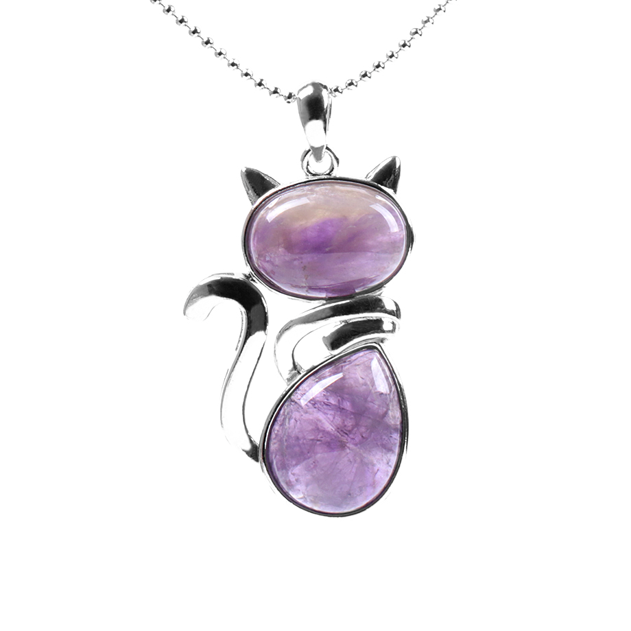 Chaîne et son Pendentif Reiki en Améthyste "Force & Sagesse" - Chat