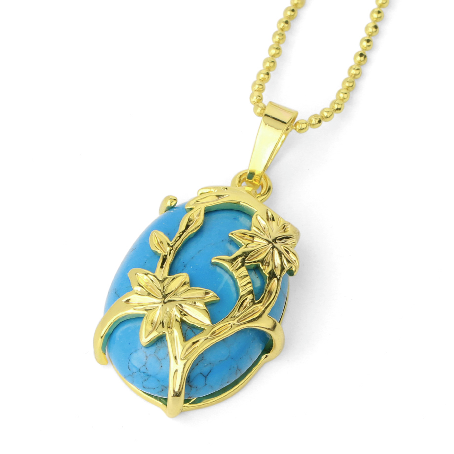 Chaîne et son Pendentif Reiki en Turquoise "Stabilité & Empathie" - Cabochon