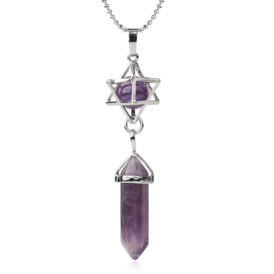 Chaîne et son Pendentif Guérison en Améthyste "Force & Sagesse" - Prisme & Merkaba