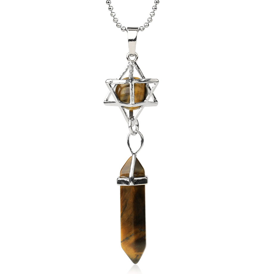 Chaîne et son Pendentif Guérison en Oeil de tigre "Courage & Audace" - Prisme & Merkaba