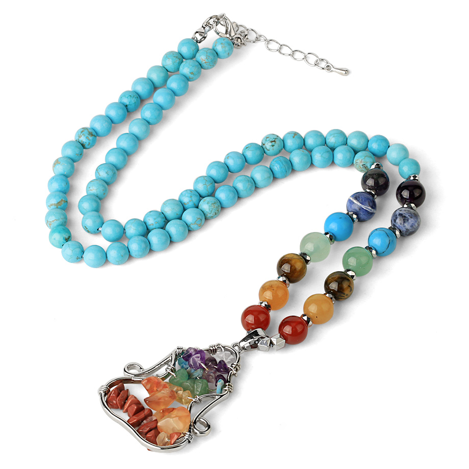 Chaîne et son Pendentif Sept Chakras en Turquoise "Stabilité & Empathie"