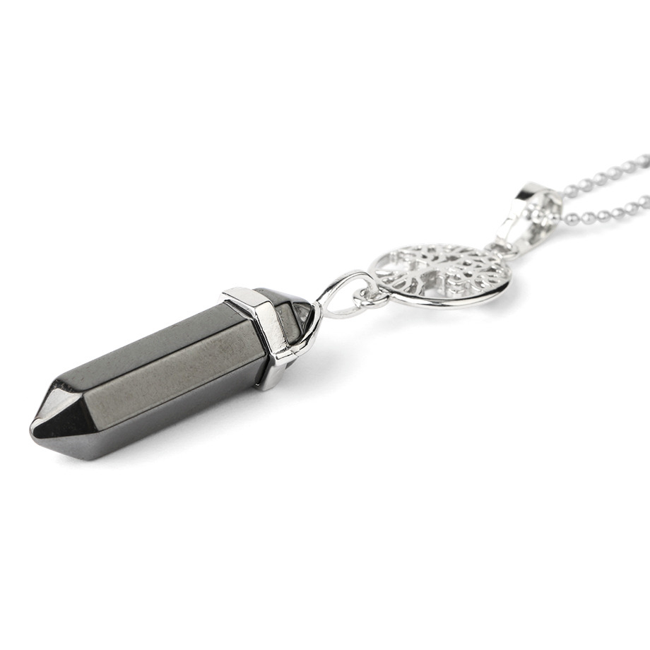 Chaîne et son Pendentif Guérison en Hématite "Force & Puissance" - Prisme & Arbre de vie