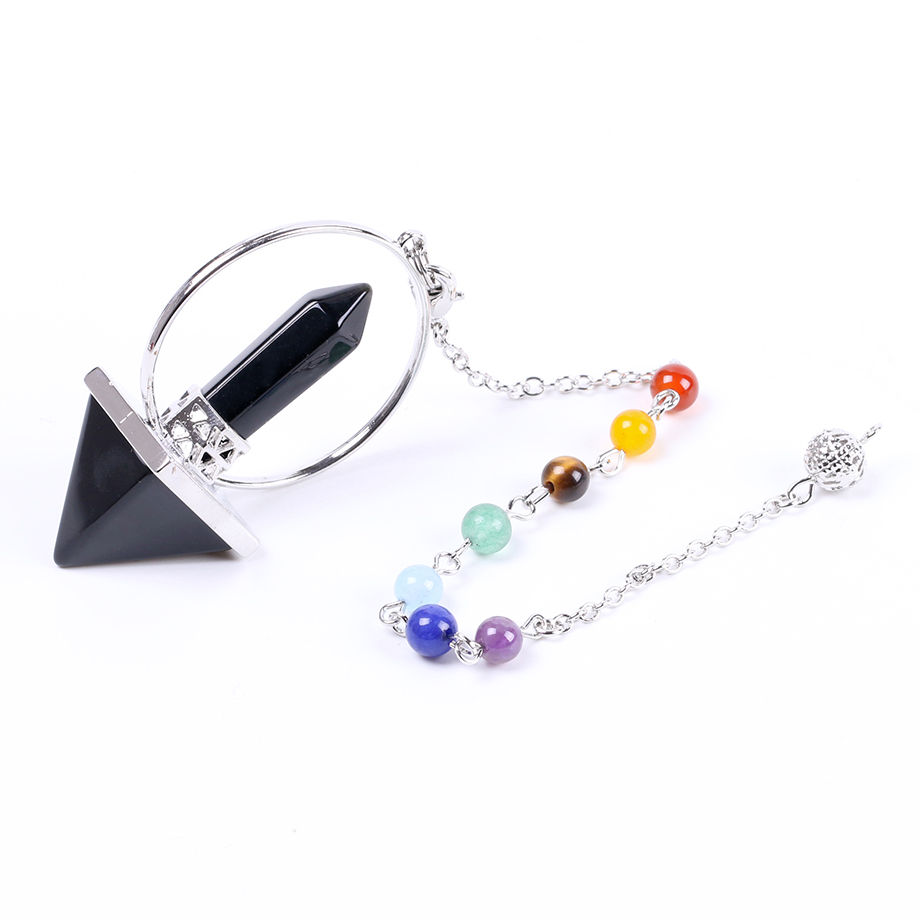 Pendule Sept Chakras en Obsidienne "Protection & Réconfort" - Pyramide & Prisme