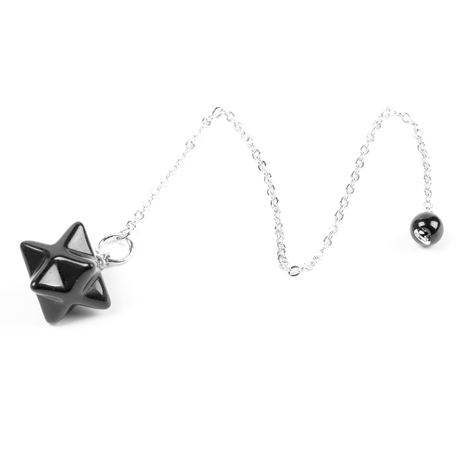 Pendule Reiki en Agate noire "Persévérance & Protection" - Merkaba