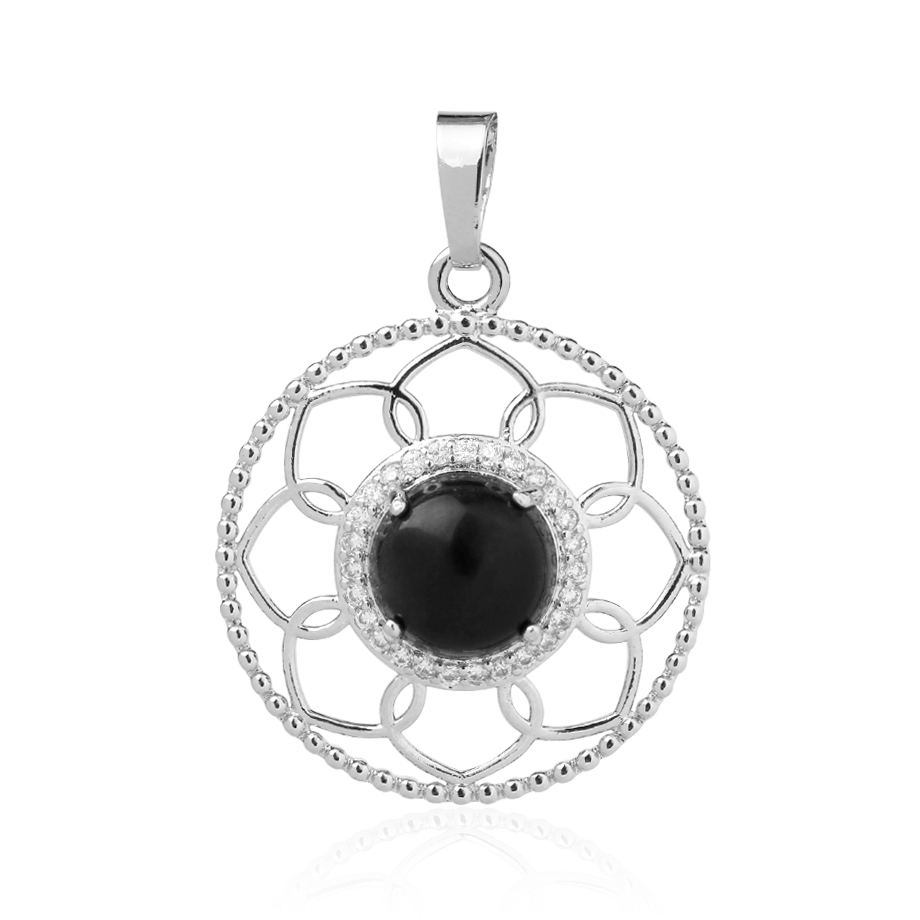 Pendentif Reiki en Agate noire "Persévérance & Protection"