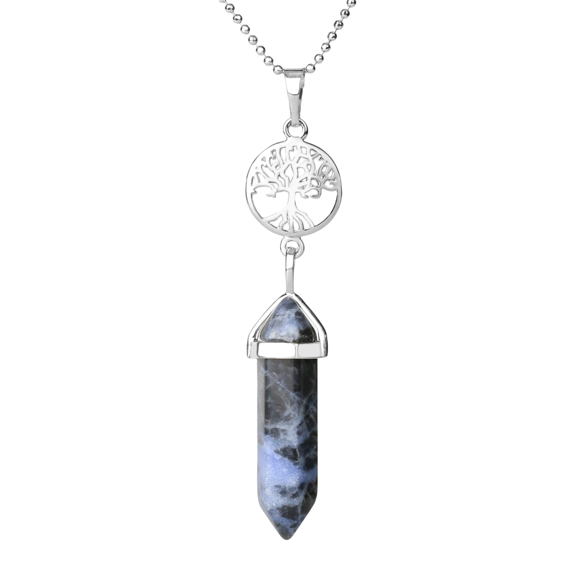 Chaîne et son Pendentif Guérison en Sodalite "Humilité & Courage" - Prisme & Arbre de vie