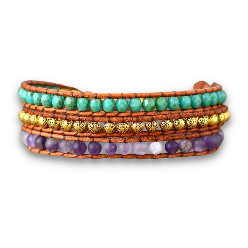 Bracelet Bohémien Tibétain en Améthyste "Force & Sagesse"