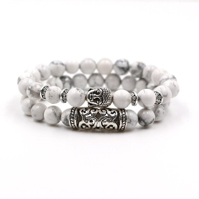 Double Bracelets en Turquoise blanche "Sagesse & Conscience" - Bouddha
