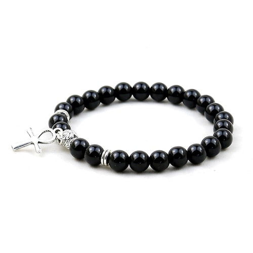 Bracelet en Agate noire "Persévérance & Protection" - Croix de vie