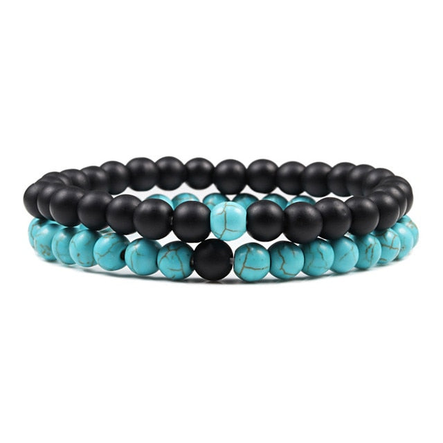 Double Bracelets Couple en Turquoise bleue "Sérénité & Bien être"