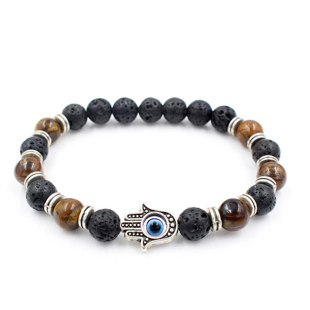 Bracelet en Pierre de lave et Oeil de tigre "Ancrage & Stabilité" - Main de Fatma