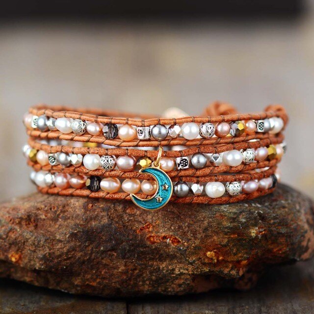 Bracelet Bohémien Tibétain en Perle "Discrétion & Modestie" - Lune