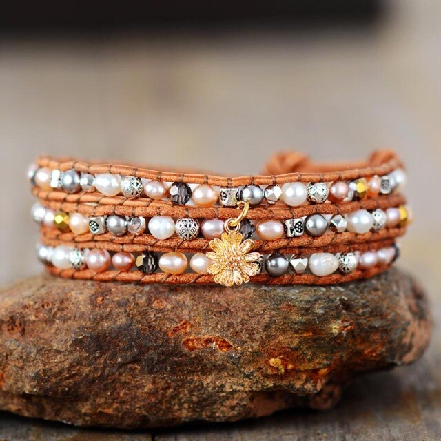 Bracelet Bohémien Tibétain en Perle "Discrétion & Modestie" - Marguerite