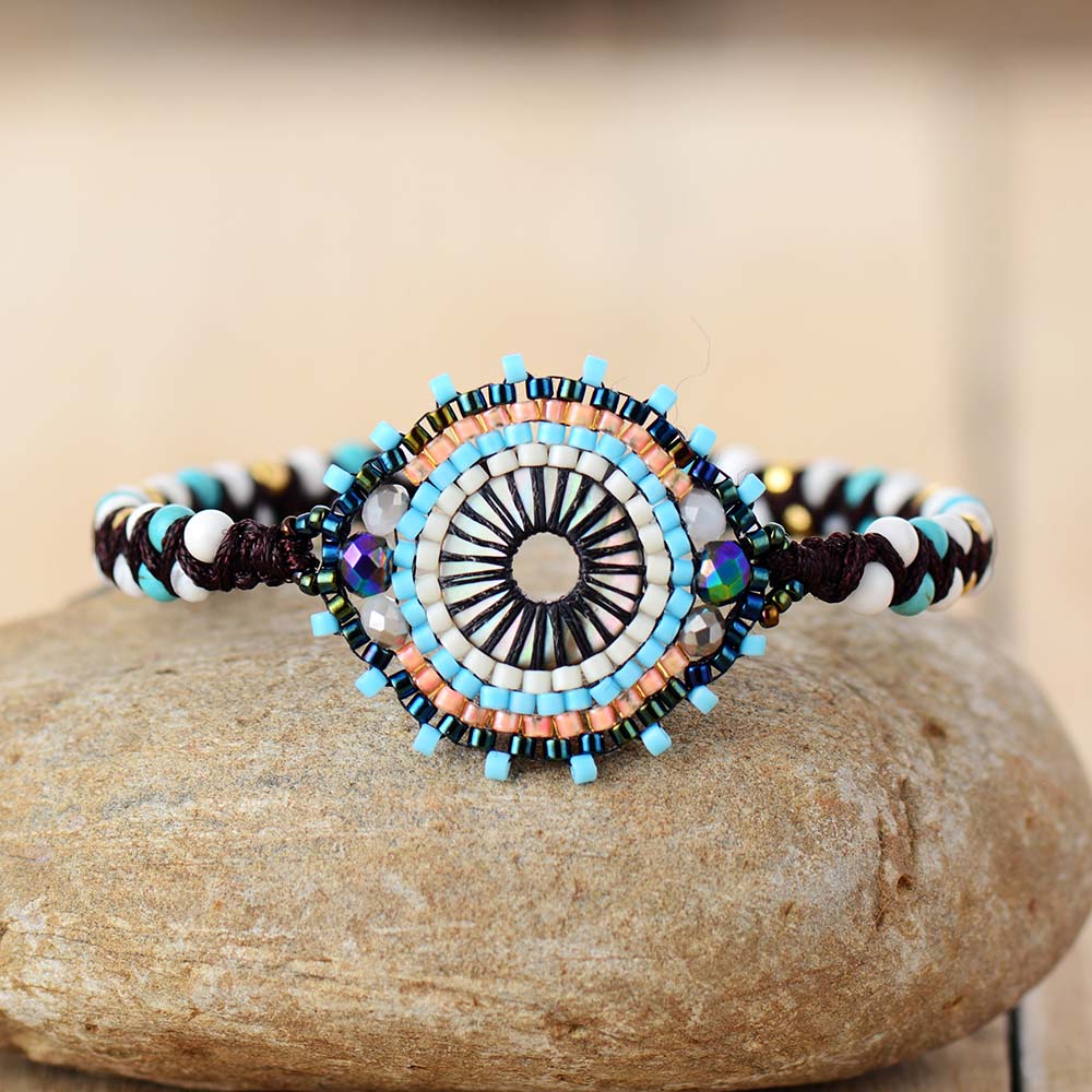 Bracelet Bohémien en Turquoise bleue et Turquoise blanche "Sérénité & Bien être"