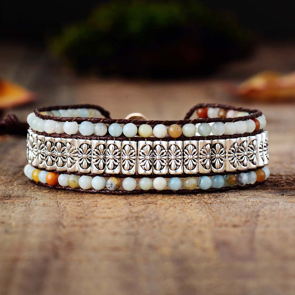 Bracelet Bohémien Tibétain en Amazonite "Paix & Courage"