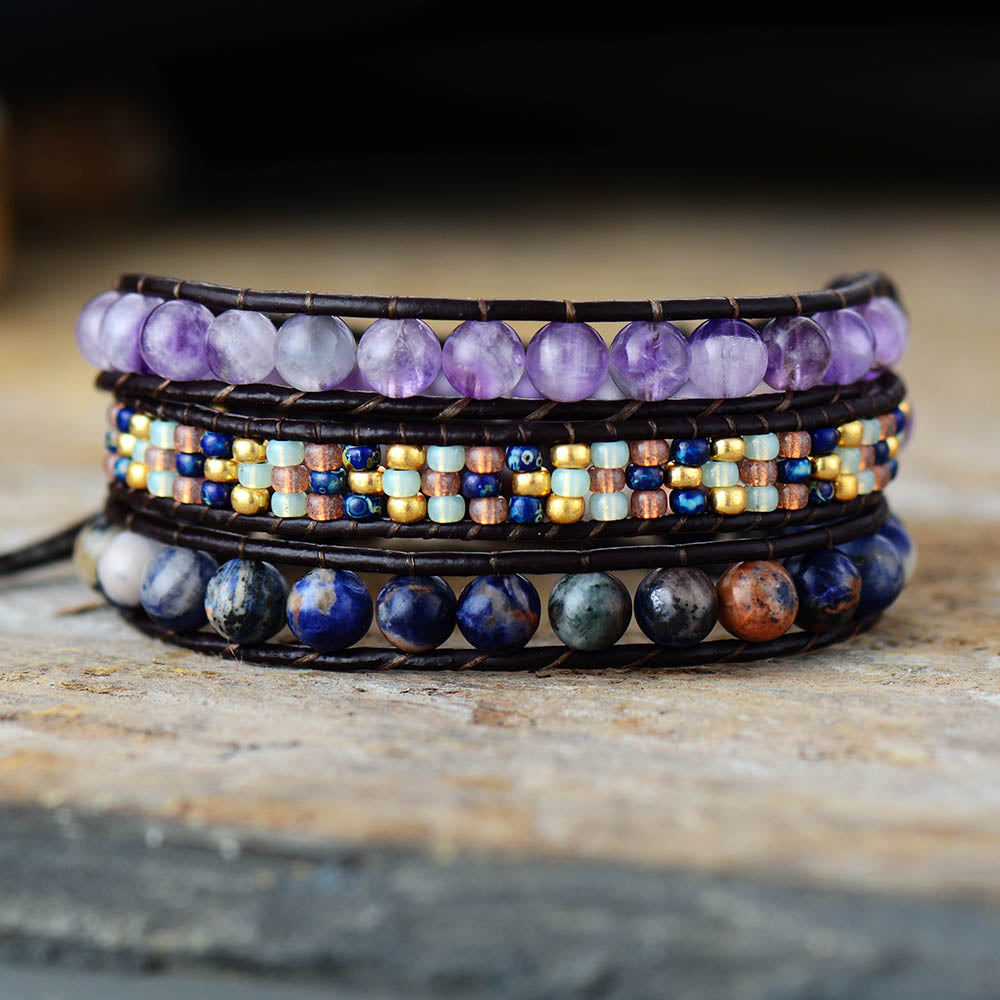 Bracelet Bohémien en Améthyste et Lapis Lazuli "Force & Sagesse"