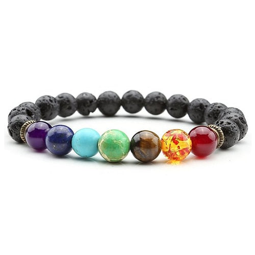 Bracelet Sept Chakras en Pierre de lave "Ancrage & Stabilité"
