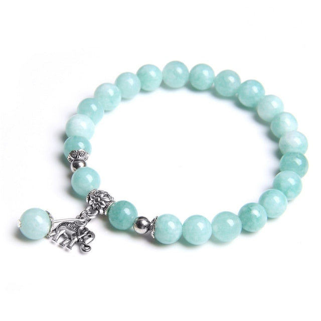 Bracelet Yoga en Calcédoine verte "Courage & Caractère" - Éléphant