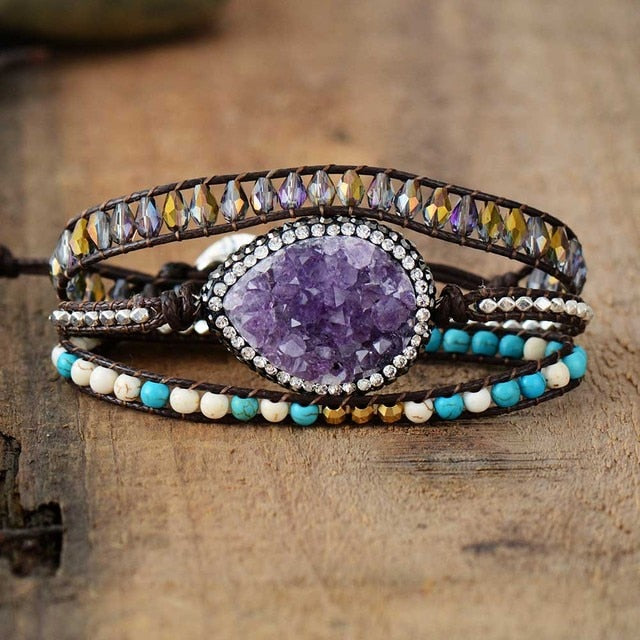 Bracelet Bohémien en Améthyste "Force & Sagesse" - Druzy
