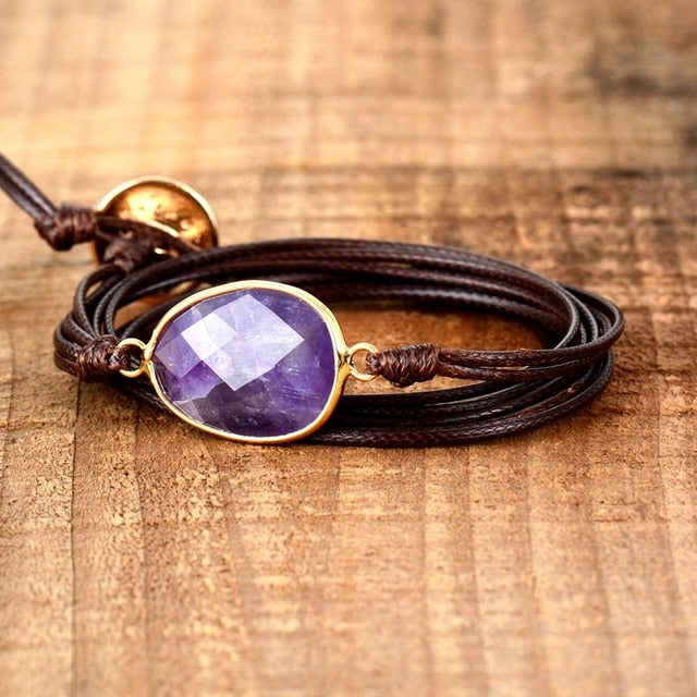 Bracelet Bohémien en Améthyste "Force & Sagesse" - Cabochon