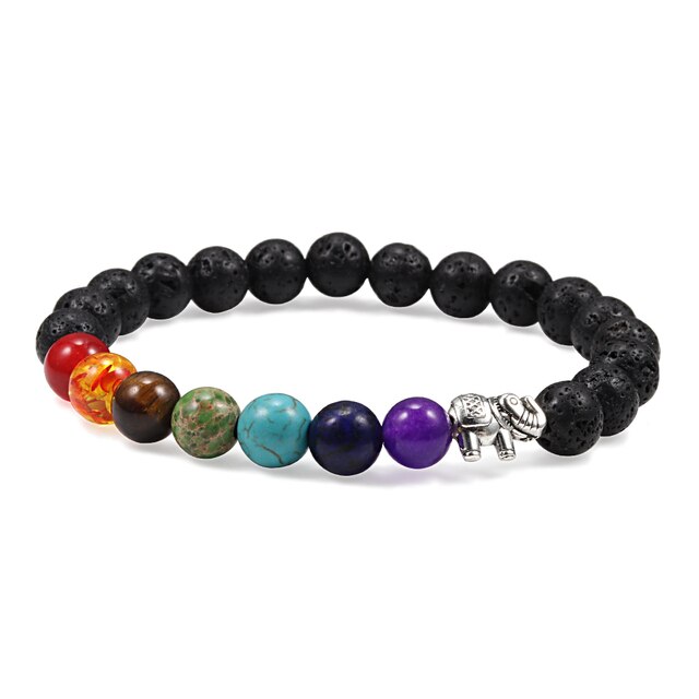 Bracelet Sept Chakras en Pierre de lave "Ancrage & Stabilité"