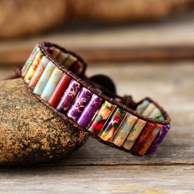 Bracelet Bohémien en Améthyste et Jaspe "Force & Sagesse"