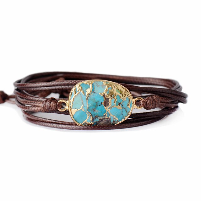 Bracelet Bohémien en Turquoise bleue "Sérénité & Bien être" - Cabochon