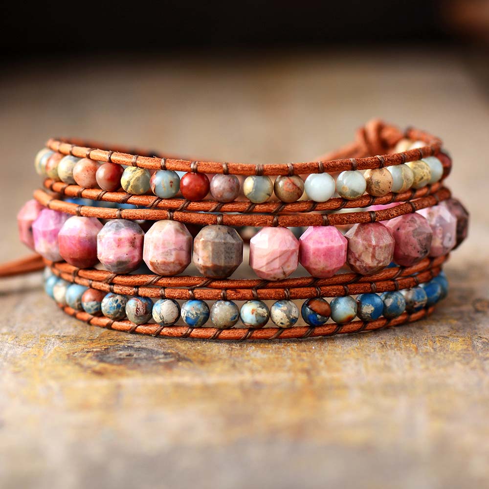 Bracelet Bohémien en Rhodonite "Amour & Bienveillance"