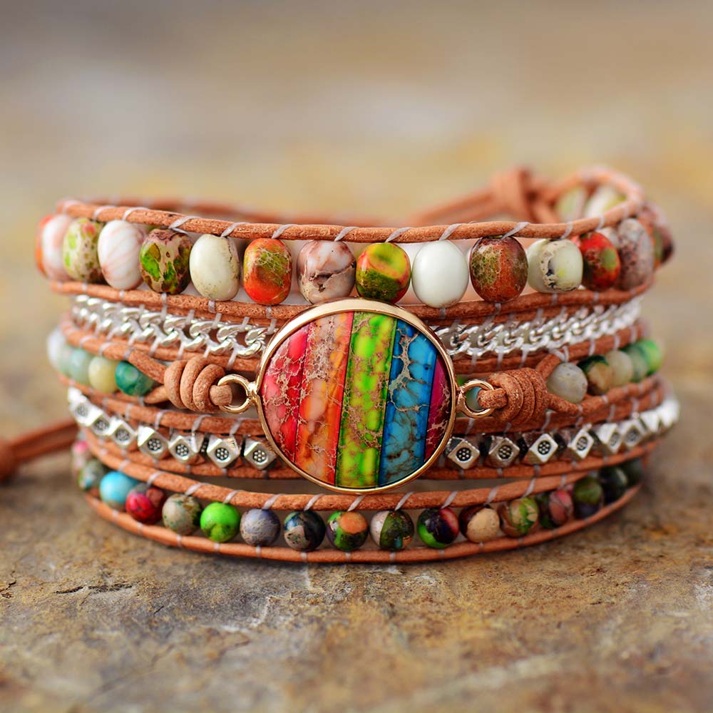 Bracelet Bohémien Sept Chakras en Jaspe "Épanouissement & Estime de soi"