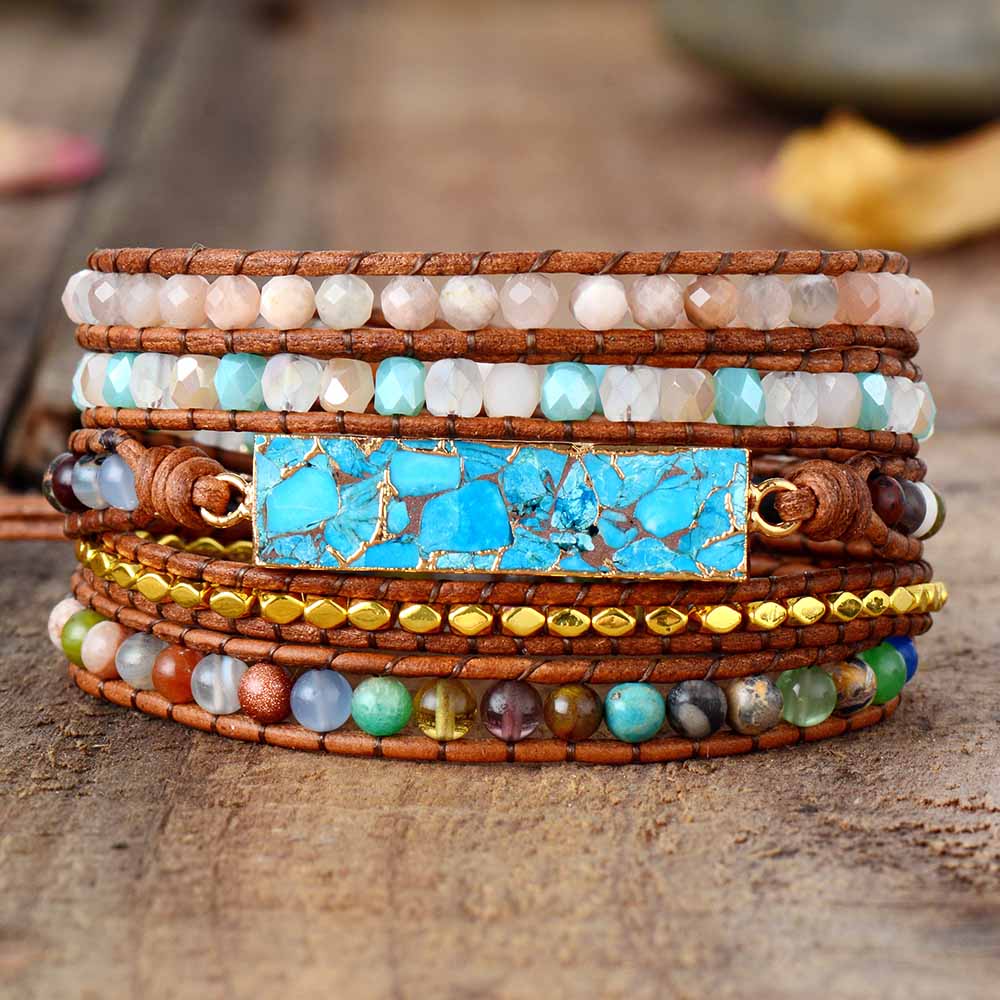 Bracelet Bohémien en Turquoise bleue et Jaspe "Sérénité & Bien être"