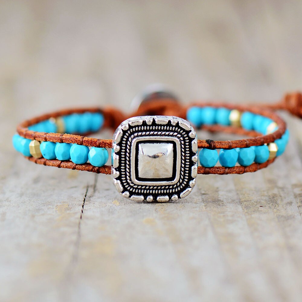 Bracelet Bohémien en Turquoise bleue "Sérénité & Bien être"