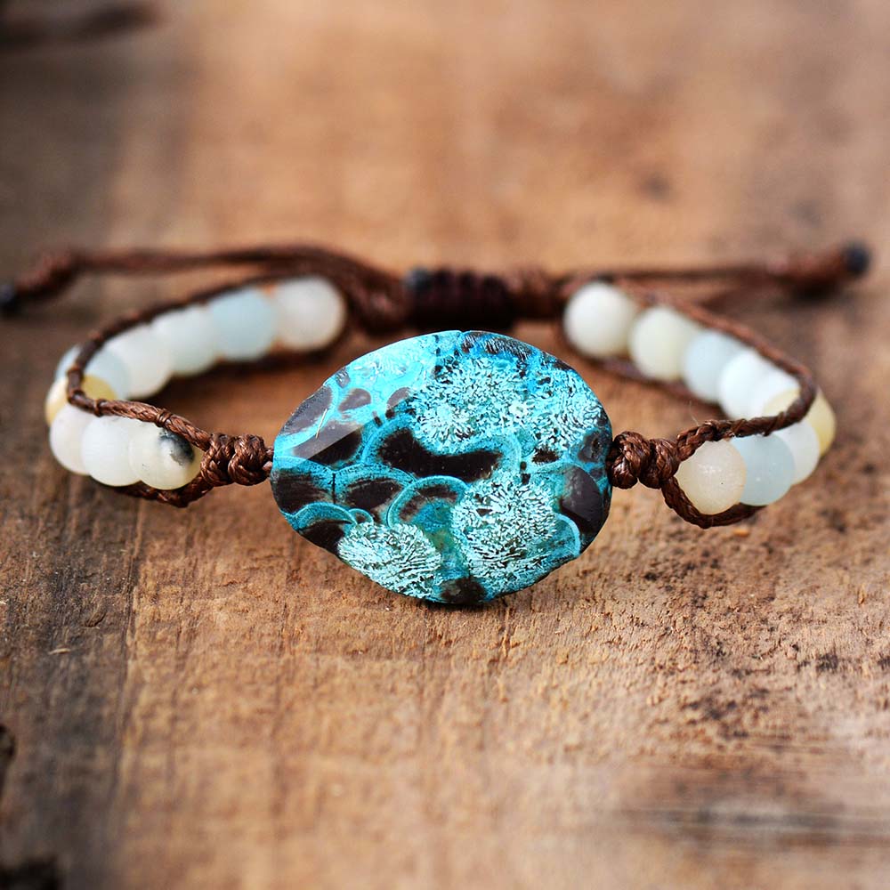 Bracelet Bohémien en Turquoise et Amazonite "Stabilité & Empathie" - Cabochon