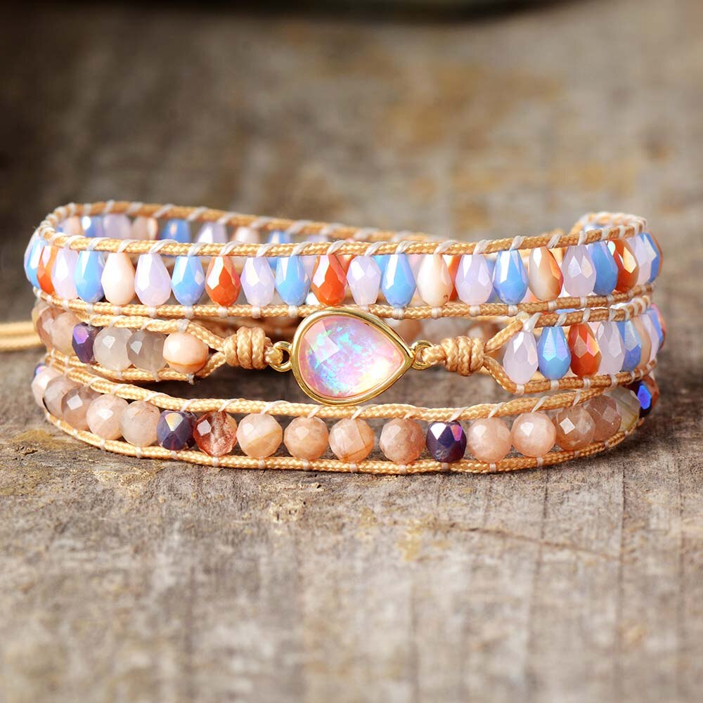Bracelet Bohémien en Opale et Pierre de soleil "Créativité & Spontanéité"