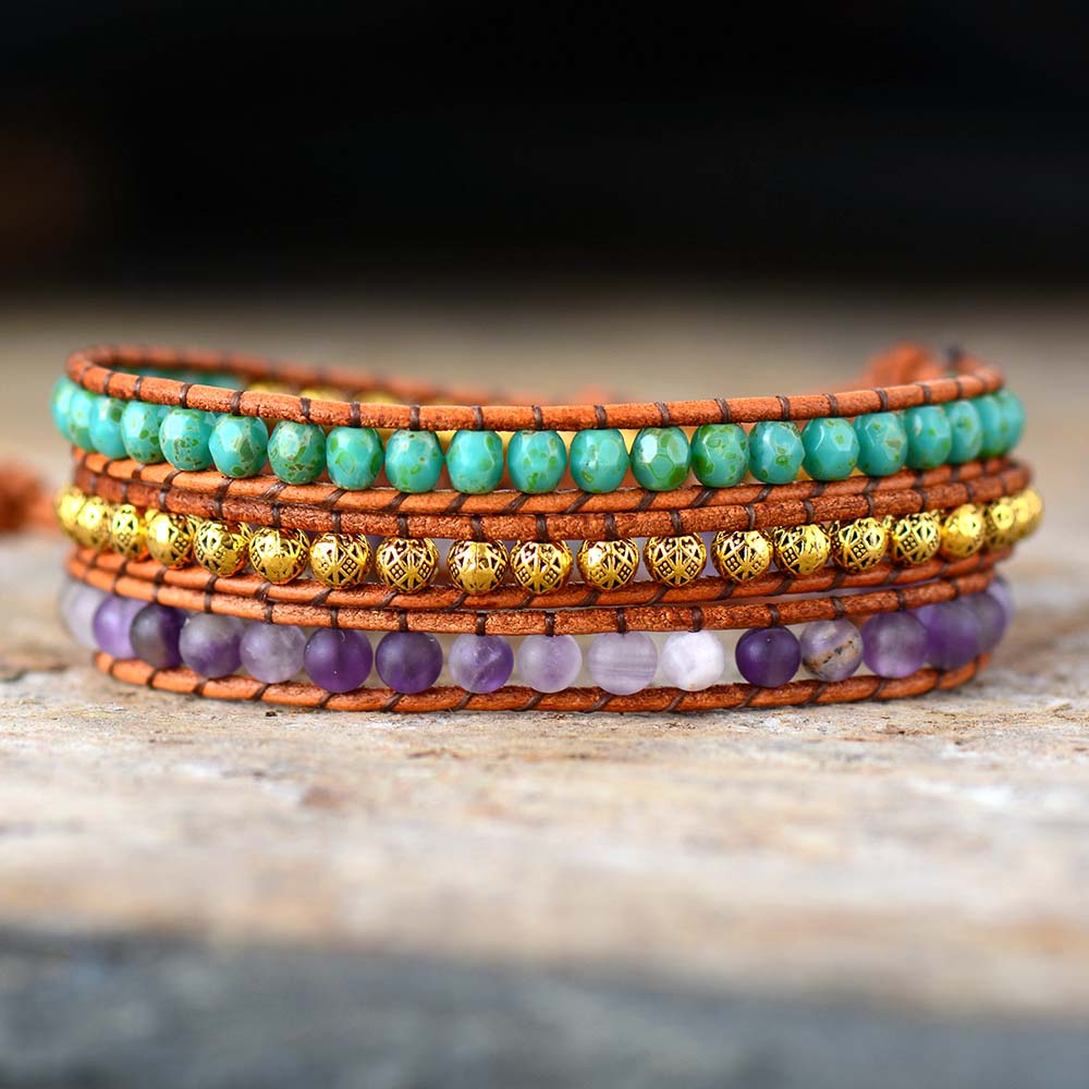 Bracelet Bohémien Tibétain en Améthyste "Force & Sagesse"
