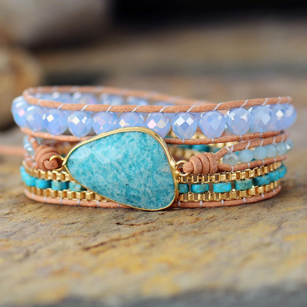 Bracelet Bohémien en Amazonite "Paix & Courage"