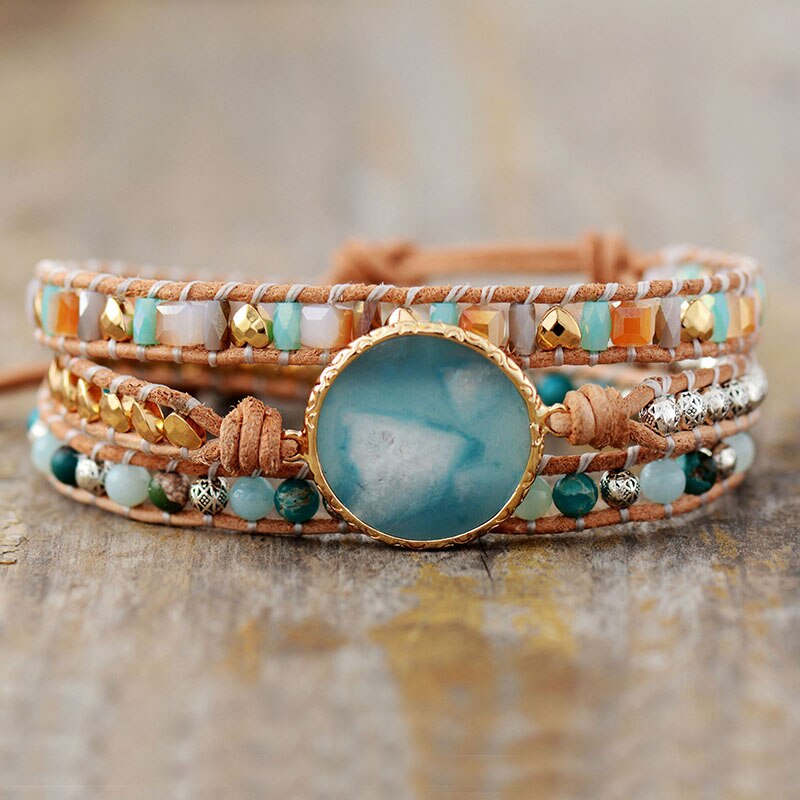 Bracelet Bohémien en Amazonite et Jaspe "Paix & Courage"