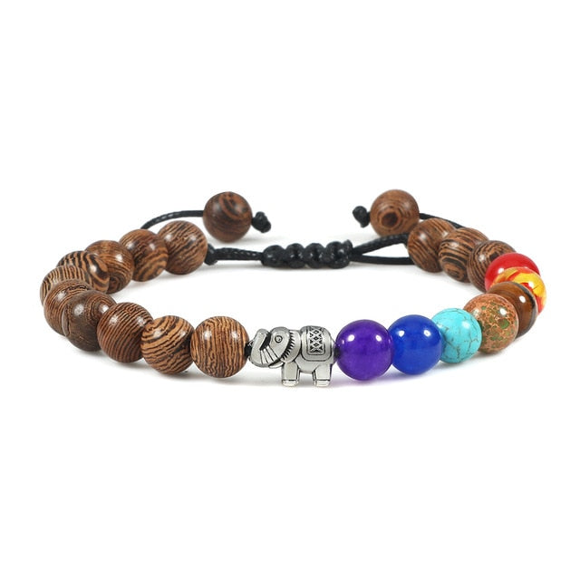 Bracelet Sept Chakras en Bois "Amplification & Energie" - Éléphant