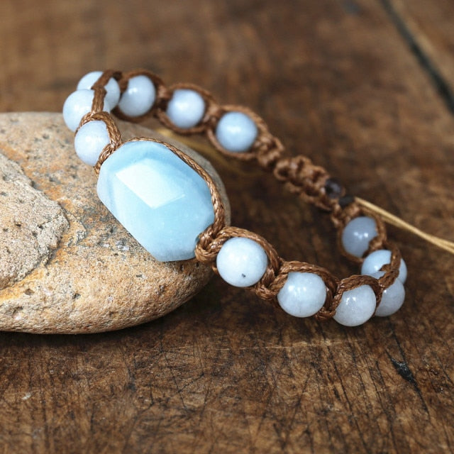 Bracelet Shamballa en Aigue Marine "Jeunesse & Guérison"