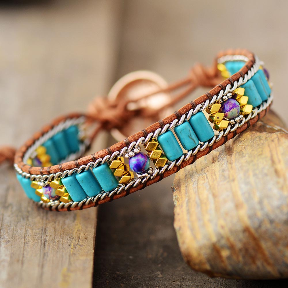 Bracelet Bohémien en Turquoise "Stabilité & Empathie"