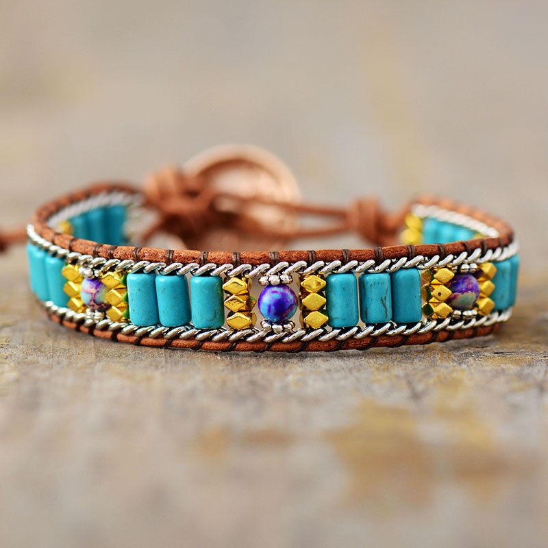 Bracelet Bohémien en Turquoise "Stabilité & Empathie"